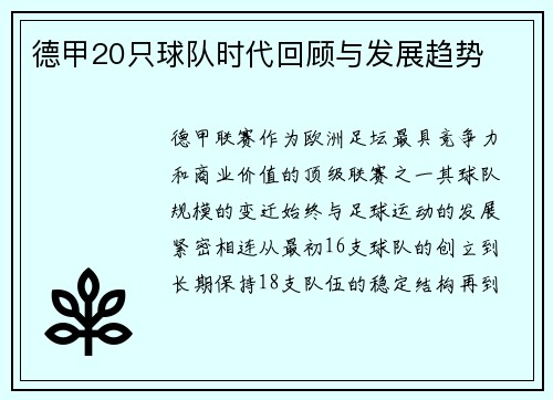 德甲20只球队时代回顾与发展趋势